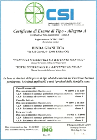 Certificazione Cancelli