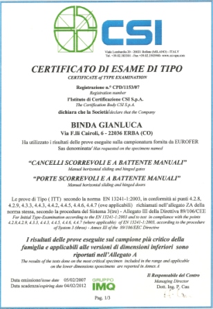 Certificazione Cancelli